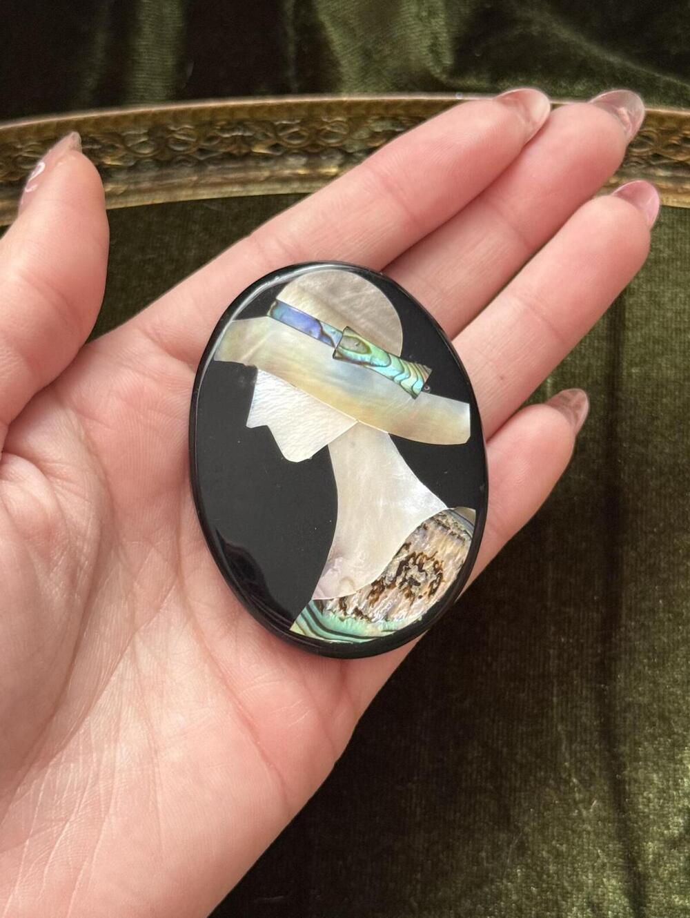 Vintage mother of pearl and abalone brooch